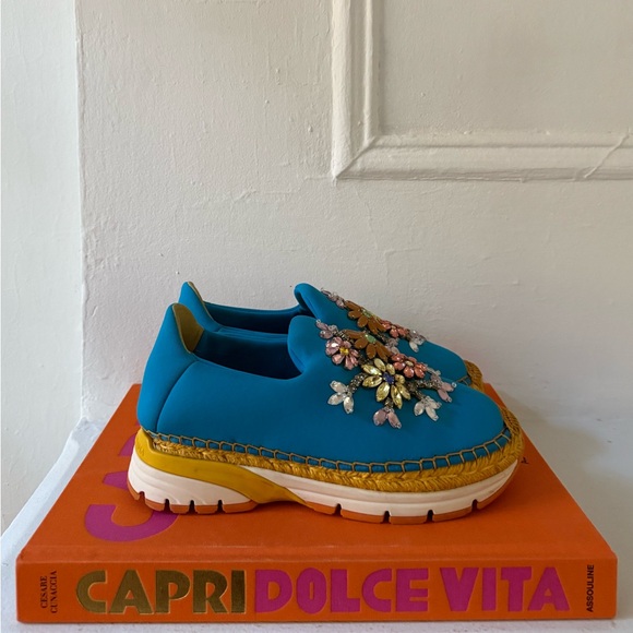 Dolce & Gabbana Blue Embellished Loafers - Picture 1 of 8